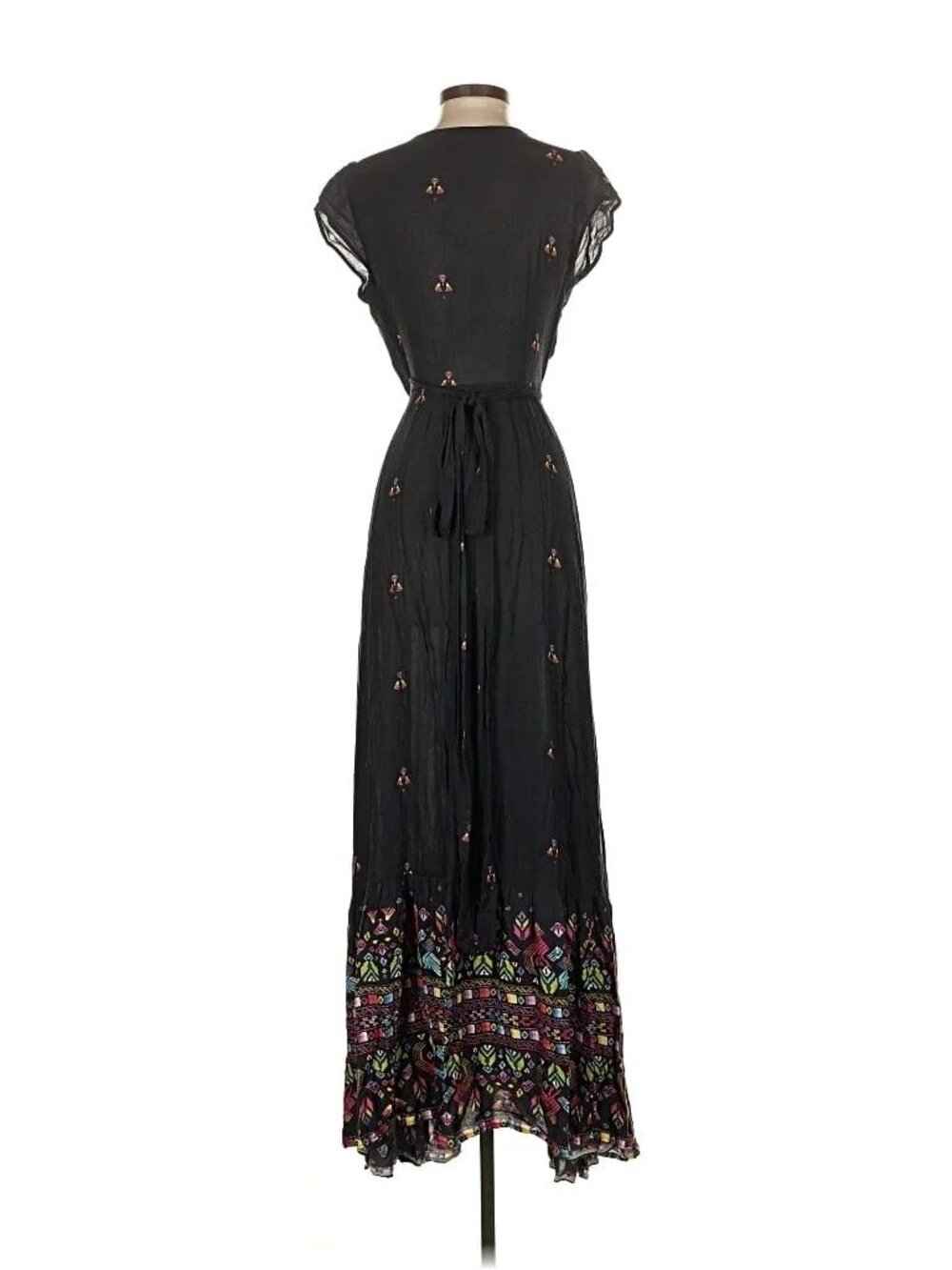 Jens Pirate Booty Black Tie Waist V-Neck Maxi Dress S| Cottagecore Coastal Boho - Picture 8 of 15